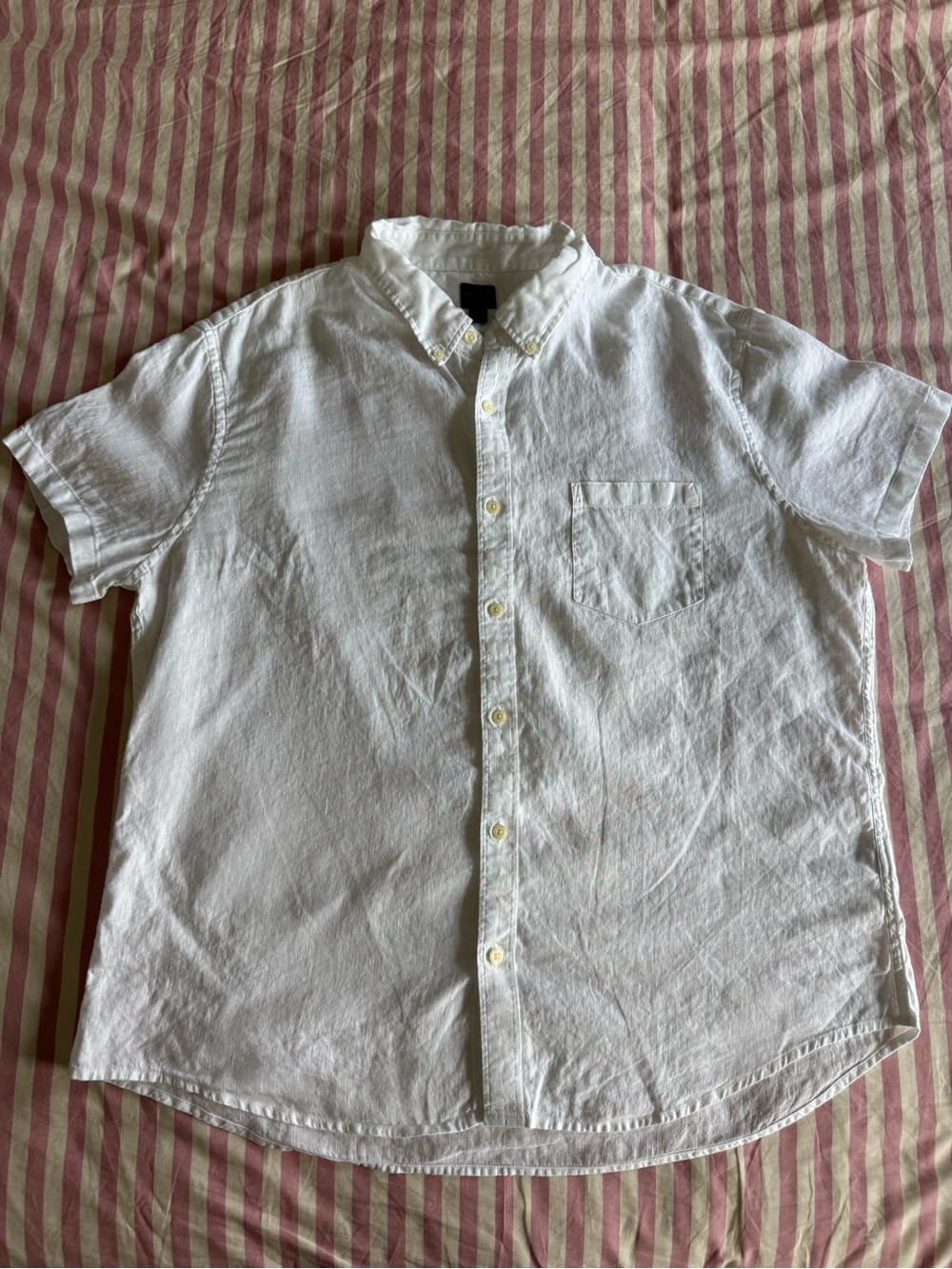 J. Crew White Short Sleeve Linen-Blend Button-Down Shirt